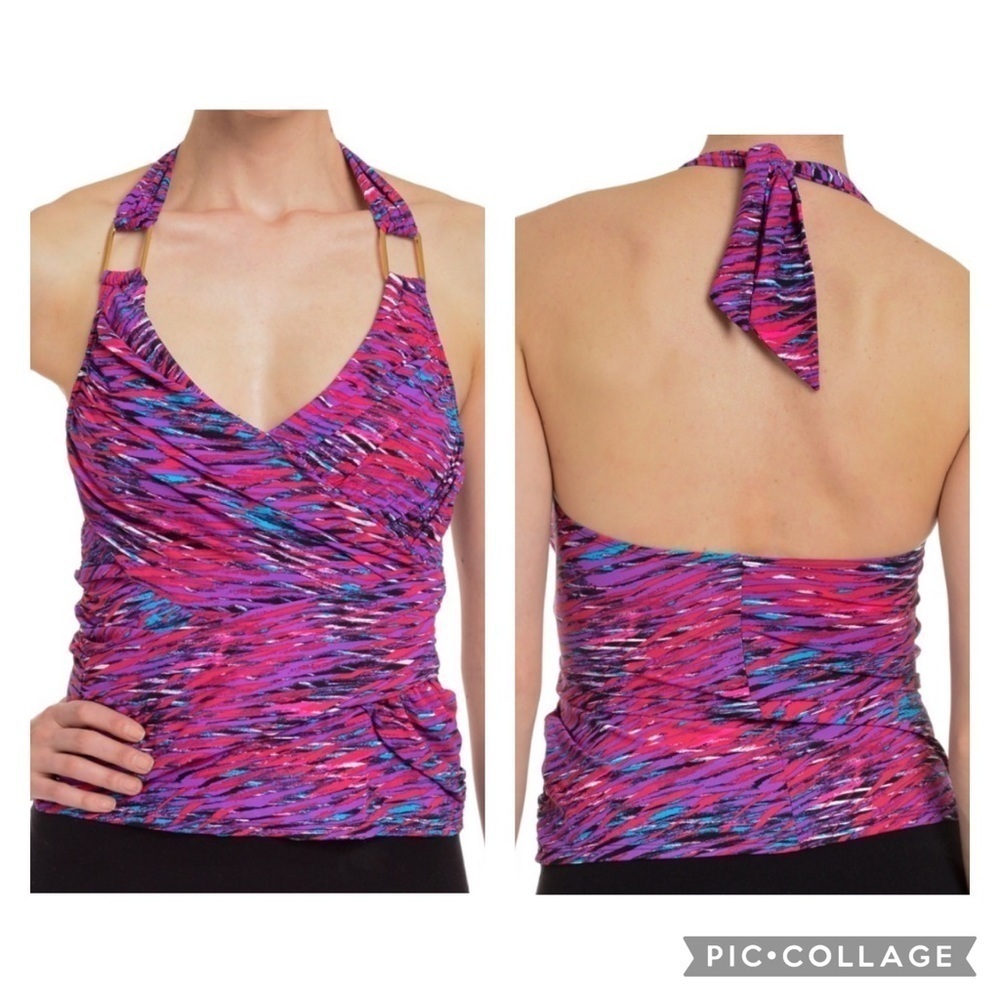 SPANX / Let’s Go Slimming Tribal Glow Draped Tankini Bathing Suit Top Size 6
